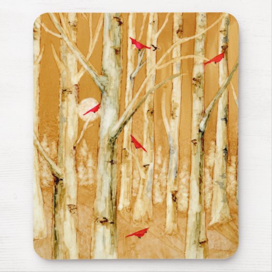 Birch Trees Red Cardinals Muismat (Voorkant)