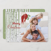 Birch Trees Red Tortelduifjes Merry Kerstmis Feestdagenkaart (Voorkant / Achterkant)