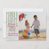 Birch Trees Red Tortelduifjes Merry Kerstmis Feestdagenkaart (Achterkant)