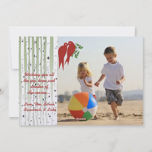 Birch Trees Red Tortelduifjes Merry Kerstmis Feestdagenkaart (Achterkant)