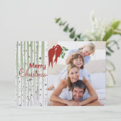 Birch Trees Red Tortelduifjes Merry Kerstmis Feestdagenkaart (Staand voorkant)