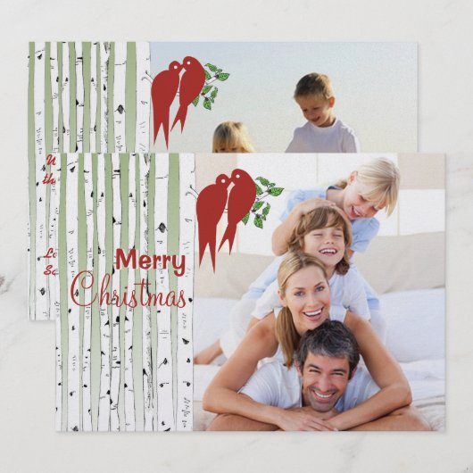 Birch Trees Red Tortelduifjes Merry Kerstmis Feestdagenkaart (Voorkant / Achterkant)