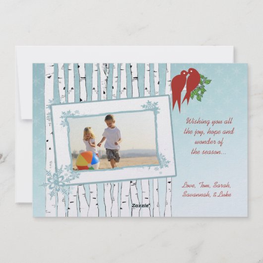 Birch Trees Red Tortelduifjes Merry Kerstmis Feestdagenkaart (Achterkant)