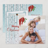 Birch Trees Red Tortelduifjes Merry Kerstmis Feestdagenkaart (Voorkant / Achterkant)