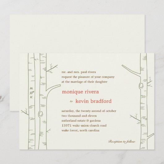 Birch Trees Wedding Invitation - Aangepast Kaart (Voorkant / Achterkant)