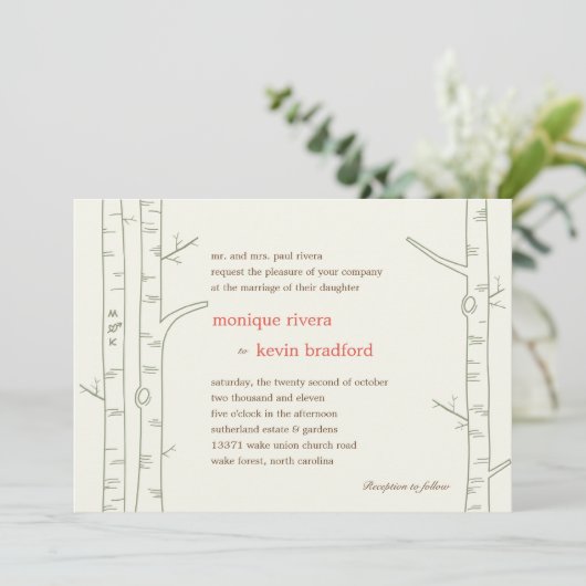Birch Trees Wedding Invitation - Aangepast Kaart (Staand voorkant)