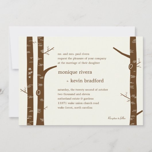 Birch Trees Wedding Invitation - Almond Kaart (Voorkant)