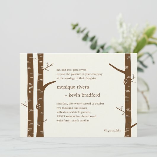 Birch Trees Wedding Invitation - Almond Kaart (Staand voorkant)