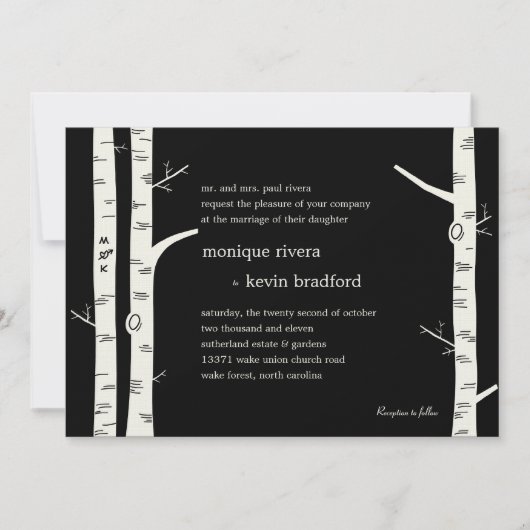 Birch Trees Wedding Invitation - Black Kaart (Voorkant)