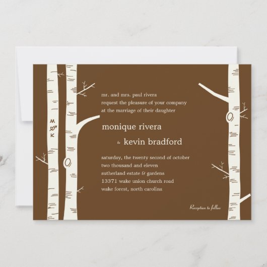 Birch Trees Wedding Invitation - Chocolate Kaart (Voorkant)