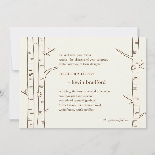Birch Trees Wedding Invitation - Sketchy Kaart (Voorkant)