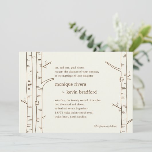 Birch Trees Wedding Invitation - Sketchy Kaart (Staand voorkant)
