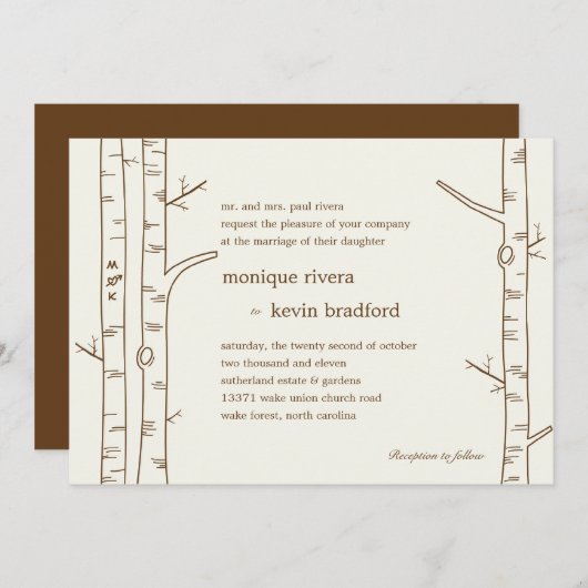 Birch Trees Wedding Invitation - Sketchy Kaart (Voorkant / Achterkant)