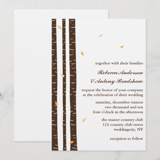 Birch Trees Wedding Invitations Kaart (Voorkant / Achterkant)