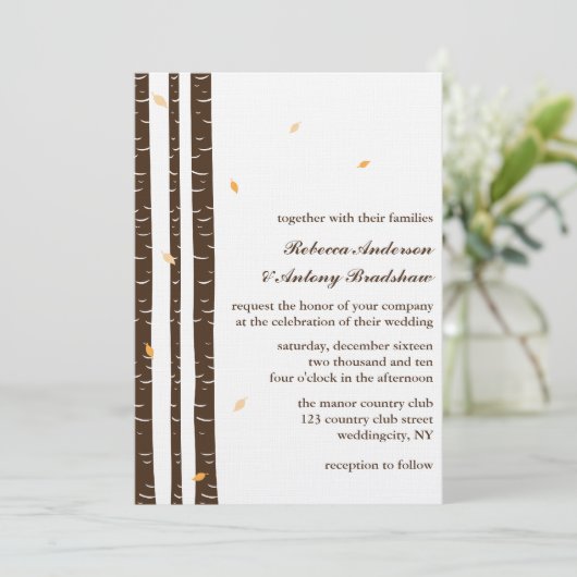 Birch Trees Wedding Invitations Kaart (Staand voorkant)