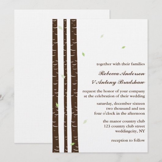 Birch Trees Wedding Invitations Kaart (Voorkant / Achterkant)