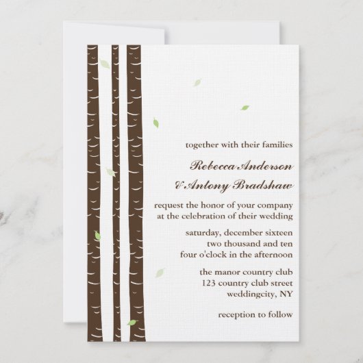 Birch Trees Wedding Invitations Kaart (Voorkant)