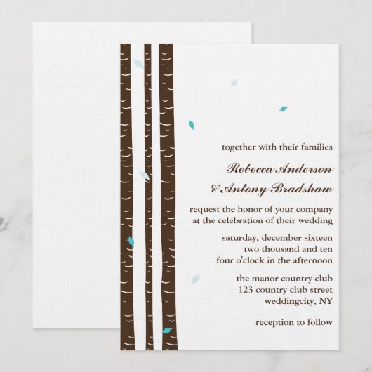Birch Trees Wedding Invitations Kaart (Voorkant / Achterkant)