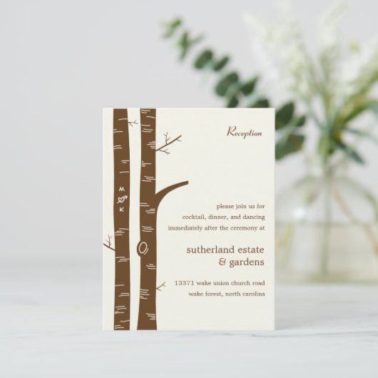 Birch Trees Wedding Reception Card - Almond Informatiekaartje (Staand voorkant)
