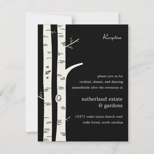 Birch Trees Wedding Reception Card - Black Kaart (Voorkant)