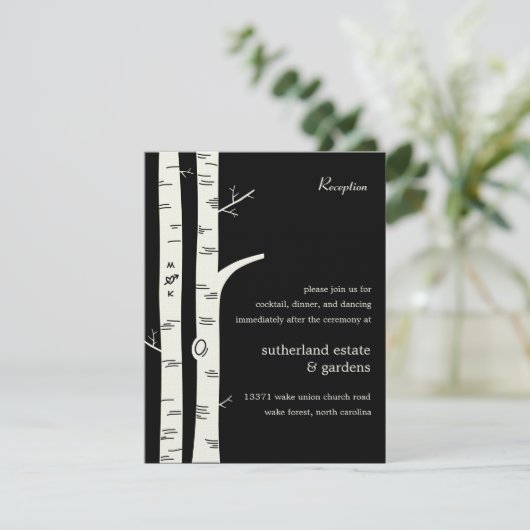Birch Trees Wedding Reception Card - Black Kaart (Staand voorkant)