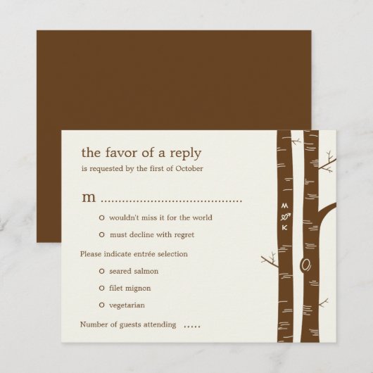 Birch Trees Wedding RSVP Card met entrée - Almond (Voorkant / Achterkant)