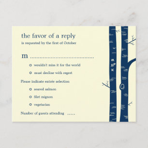 Birch Trees Wedding RSVP Card met entrée - Navy