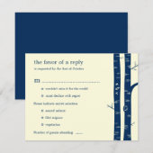 Birch Trees Wedding RSVP Card met entrée - Navy (Voorkant / Achterkant)