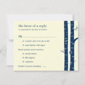 Birch Trees Wedding RSVP Card met entrée - Navy Kaartje (Voorkant)