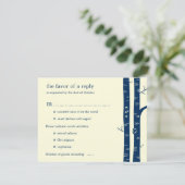 Birch Trees Wedding RSVP Card met entrée - Navy Kaartje (Staand voorkant)