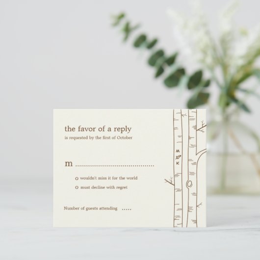 Birch Trees Wedding RSVP Card - Sketchy (Staand voorkant)