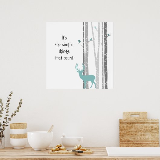 Birch Trees with Deer Simple Things Count Poster (Keuken)