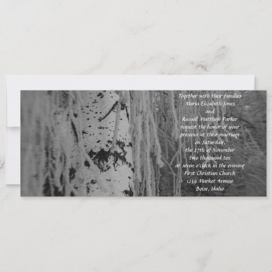 Birch Wedding Black and White Weeping Kaart (Voorkant)