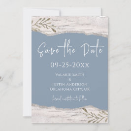 Birch Wood Dust Blue Wedding Save the Date Kaart