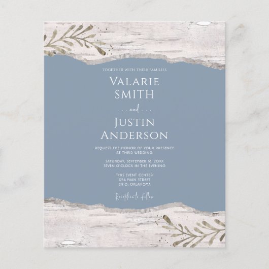 Birch Wood Dusty Blue Wedding Invitation (Voorkant)