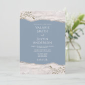 Birch Wood Dusty Blue Wedding Kaart (Staand voorkant)
