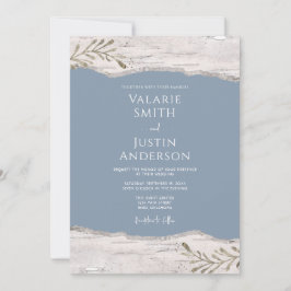 Birch Wood Dusty Blue Wedding Kaart