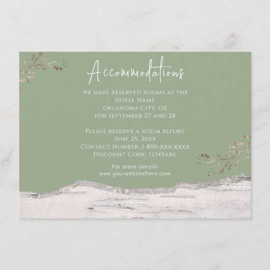 Birch Wood Sage Green Wedding Accommodo Enclo Informatiekaartje (Voorkant)