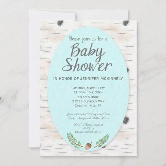 Birch Woodland Hand Drawn Baby shower Invitation Kaart (Voorkant)
