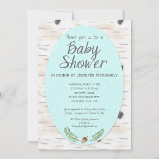 Birch Woodland Hand Drawn Baby shower Invitation Kaart