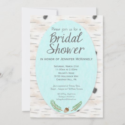 Birch Woodland Hand Drawn Bridal Shower Uitnodigin Kaart (Voorkant)