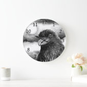 Bird 64 Crow Raven Moon Black White Grote Klok (Huis)