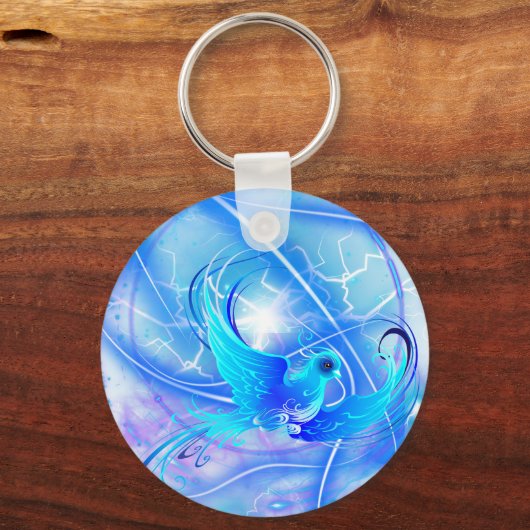 Bird Abstract Blue Sleutelhanger (Achterkant)