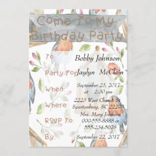 Bird and Birdhouse Birthday Party Invitation Kaart