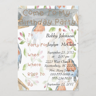 Bird and Birdhouse Birthday Party Invitation Kaart