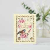 Bird and Bloom St Valentijns's Groeten Feestdagenkaart (Staand voorkant)