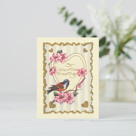 Bird and Bloom St Valentijns's Groeten Feestdagenkaart (Staand voorkant)
