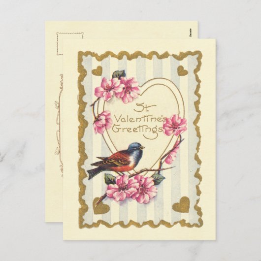 Bird and Bloom St Valentijns's Groeten Feestdagenkaart (Voorkant / Achterkant)