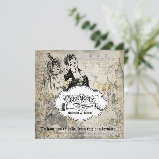 Bird and Blossom Bride and Groom Wedding Invite Kaart (Staand voorkant)