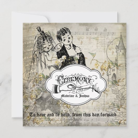 Bird and Blossom Bride and Groom Wedding Invite Kaart (Voorkant)